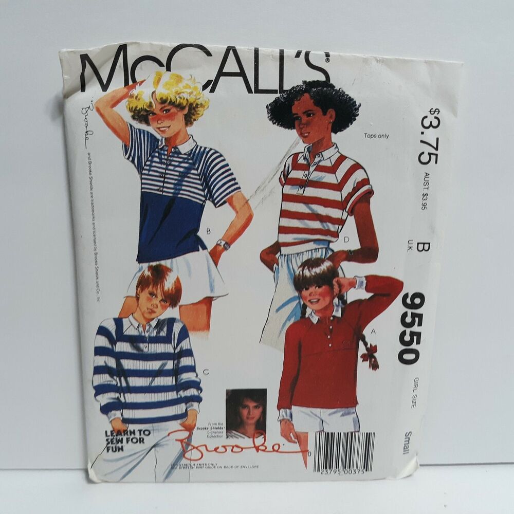 Vintage McCalls 9550 Sewing Pattern Brooke Shields Collection Girl's Shirts Sz S